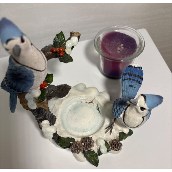 Blue Jay Christmas Candle Holder By Joelson Industries Resin Holly Berry Votive - Picture 5 of 7